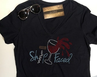 Girls Gone Cruisin' Ship Faced with Spilled Wine Glass | Custom BLiNg Rhinestone Shirt | Shipfaced Cruise Shirt | Girls Gone Cruising shirts