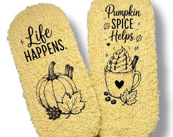 Pumpkin Spice Socks Women Gift Fall Birthday Fuzzy Socks Cozy Fall Socks Women Autumn Footwear Pumpkin Latte Gift Thanksgiving Home Hosiery