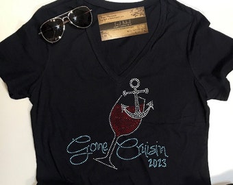 Girls Gone Cruisin' Wine Glass | Custom BLiNg Rhinestone Shirt | Shipfaced Cruise Shirt | Girls Gone Cruising shirts | Girls Trip