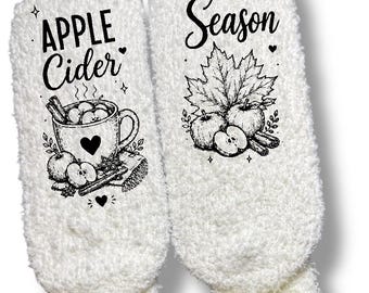 Fall Fuzzy Socks Apple Cider Gift Women Autumn Socks Cozy Thanksgiving Slipper Socks Warm Holiday Home Footwear Soft Winter Comfort Lounge