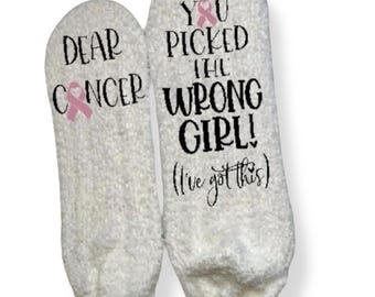 Custom Cancer Fuzzy Socks breast cancer sucks socks Care Package Gift for Cancer Warrior Cancer encouragement gift for Cancer Fight Girl