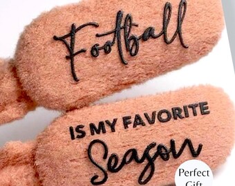 Personalized Football Socks Custom Design Mom Favorite Season Fuzzy Comfort Game Day Warm Accessory Sports Fan Gift Idea Customized Present