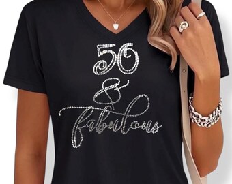 personalized custom rhinestone fifty and fabulous shirt customized 50th birthday gift idea bling 50 and fabulous shirt for women tee