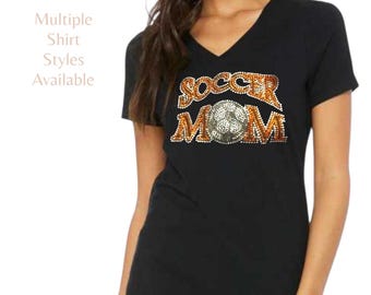 Custom Soccer Mom Shirt with Rhinestones Personalized Team Colors Sparkly Game Day Tee Bling Sports Mom Shirt Gift for Soccer Moms