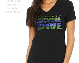 Bling swim and dive rhinestone embellished shirt personalized swim mom shirt custom team supporter tee customized gift idea for her