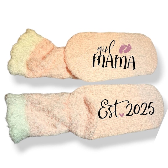 personalized new boy mama gift girls mama fuzzy socks custom new mom gift customized gift idea for Mother’s Day baby shower