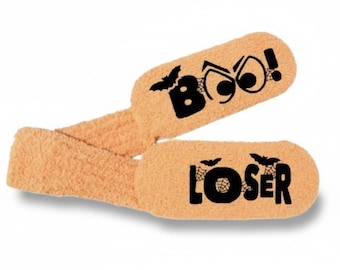 Womens Boo Loser Fuzzy Socks Personalized Halloween Gift Idea Custom Funny Spooky Socks Customized Fall Accessory for Her