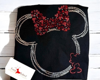Custom rhinestone Mouse shirt personalized glitter Minnie tee cute minnie vacation top customized gift idea magic kingdom family trip