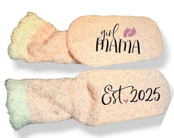 personalized new boy mama gift girls mama fuzzy socks custom new mom gift customized gift idea for Mother’s Day baby shower