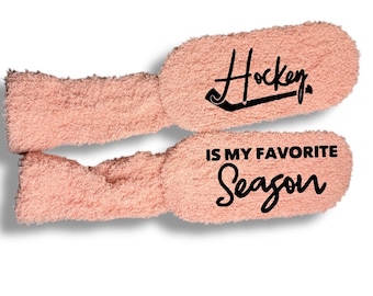 Hockey Fuzzy Socks Custom Design Personalized Gift Fan Favorite Item Mom Comfort Wear Warm Accessory Ice Rink Team Support Player Present