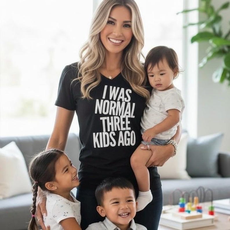 Funny Mom Shirt Tired Mom Life Tshirt Parent Humor Sarcastic Gift Exhausted Parent Multiple Kids Custom Number Triblend Normal Shirt image 1