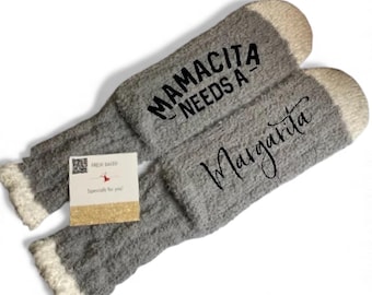 Custom Mamacita Needs a Margarita Fuzzy Socks Personalized Cozy Gift Idea for Women Customized Funny Fiesta Lounge Socks Christmas gift idea