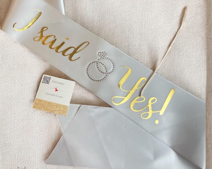 Featured listing image: I said Yes Sash Bling Bride Sash for Bridal Shower Bachelorette Party Sash Wedding Rehearsal Just Engaged Bling Bride Sash Engagement Custom