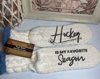 Personalized Hockey Fuzzy Socks Hockey Is My Favorite Season Custom Gift Idea for Fans Customized Warm Socks for Women hockey mom gift idea