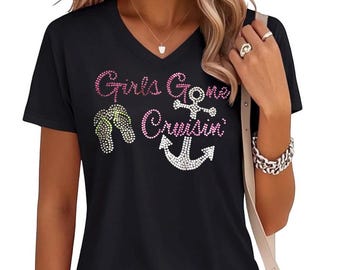 Personalized Girls Gone Cruising Shirt, Custom Rhinestone Cruise Tee, Customized Cruise Gift Idea for Friends, Group Trip Shirt