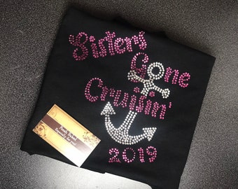 Bling Sisters Gone Cruisin' Ship Faced 2023 Shirt | Women's Cruise Shirt | Womens Ship Faced shirt | Sister's Cruise Shirts | Ladies Shirts
