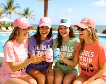 Custom Girls trip shirt Bundle hat koozie Bachelorette personalized matching vacation customized gift idea girls weekend comfort colors