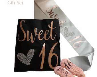 Sweet 16 rhinestone embellished shirt personalized teen birthday outfit custom 16th birthday tee customized sparkle gift idea for her