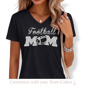 Personalized football mom shirt custom team colors rhinestone embellished tee customized bling gift idea for proud sports moms