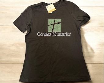 Contact Ministries Rhinestone Shirt Custom Company tshirt Bling Company gift idea Customized Bling Tee for Her Business Personalized shirts