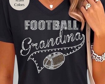 Bling football grandma rhinestone embellished shirt personalized custom customized gift idea custom team colors football grandma tee gift
