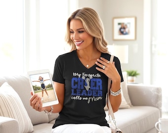 Custom Bling My Favorite Cheerleader calls me Mom Shirt personalized BLing Cheer Shirts Pom Mom Tshirts Royal Blue Cheer Mom gift idea