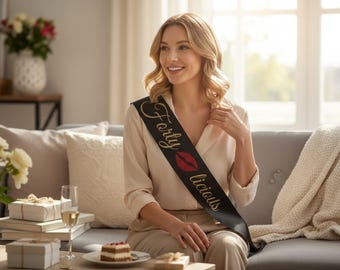 Custom Fortylicious Satin Sash with Rhinestones Personalized with Name Customized 40th Birthday Gift Idea for Women Party Outfit