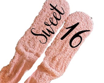 Sweet 16 fuzzy socks personalized gift idea custom birthday socks for her customized teen girl gift funny warm socks 16th birthday girl