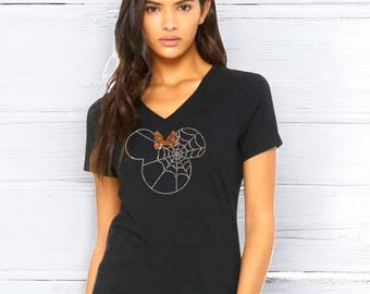 Custom Rhinestone Halloween spooktacular Shirt Personalized Spooky Bow Minnie Cute Customized Disney Gift nightmare before Christmas family