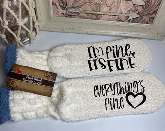 I'm Fine fuzzy socks | Mother’s Day gift | gift for mom | mothers day gift | mom gift | birthday gift | 50th birthday gift