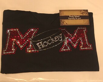 Personalized Hockey Mom Shirt Custom Rhinestone Embellished Top Funny Gift Idea for Sports Moms Customized Sparkle Game Day Tee