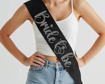 Bride Rhinestone Sash Bridal Shower Gift Idea Bachelorette Party rehearsal Sparkly Wedding Bling Future Mrs She Said Yes I
