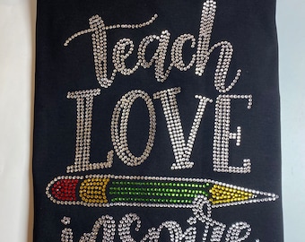 Love Teach Inspire Shirt | end of year teacher gift | Glitter Bling Teacher TShirts | teacher end of year shirt | Teacher Appreciation Gift