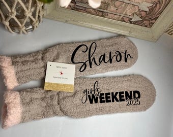 Custom Girls Weekend Socks Cozy Bachelorette Party Gift Bridesmaid Proposal Matching Girls Trip Favor Personalized Girls trip gift idea