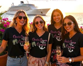 Personalized Girls Gone Cruising Hat Shirt Bundle Shirt Custom Rhinestone Cruise Tee Customized Cruise Gift Idea Friends Group Trip Shirt