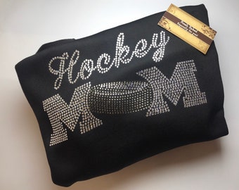 Personalized Hockey Mom Hoodie All Rhinestone Embellished Custom Gift Idea for Her Customized Sparkle Sweatshirt Team Spirit Wear