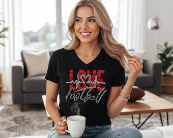 Bling glitter LOVE football shirt personalized with team colors custom rhinestone embellished tee customized gift idea for football moms