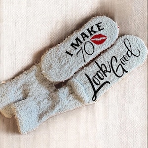 Personalized fuzzy socks custom 70th birthday gift idea cozy customized socks for her turning 70 gift warm birthday gift for grandma