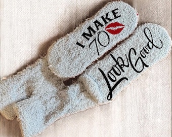 Personalized fuzzy socks custom 70th birthday gift idea cozy customized socks for her turning 70 gift warm birthday gift for grandma