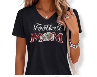 Bling football mom custom rhinestone shirt personalized custom embellished bedazzled tee gift idea for football moms perfect custom gift