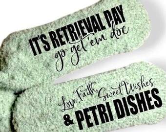 Custom IVF Retrieval Day Fuzzy Socks Personalized Fertility Socks Customized Gift Idea for Egg Retrieval Comfort IVF Support Cozy Socks