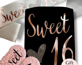 Custom Sweet 16 Rhinestone Gift Set Personalized Shirt Sash Socks with Name Customized Birthday Outfit Gift Idea for Teen Girl Celebration