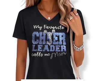 Custom Cheer Mom shirt Glitter Bling my favorite cheerleader calls me mom Personalized Sparkle Spirit Tee Customized Cheerleader Gift Idea