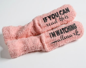 Personalized custom fuzzy socks I'm watching my favorite movies socks gift idea for her customized warm slipper socks holiday gift