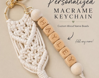 Personalized Macrame Keychain Custom Name Bridesmaid Gift Wedding Favor Boho Accessory Bag Charm Rustic Design Friendship Present Handmade