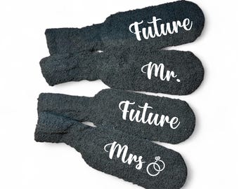personalized bride to be gift miss to mrs wifey hubby matching fuzzy socks custom engagement gift proposal idea gift couple gifts