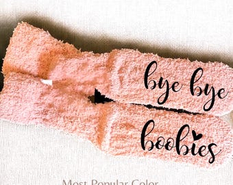 Personalized fuzzy socks custom gift idea breast explant surgery recovery customized bye bye boobies socks breast cancer support gift idea