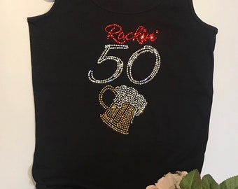 Custom Rhinestone BLiNg Rockin' 50 Shirt | 50th Birthday Shirt | Women's 50th Birthday Shirt