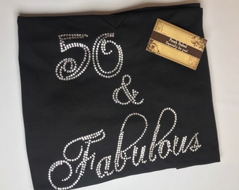 Custom Rhinestone BLiNg 50 & Fabulous Shirt | 50th Birthday Shirt | Women's 50th Birthday Shirt