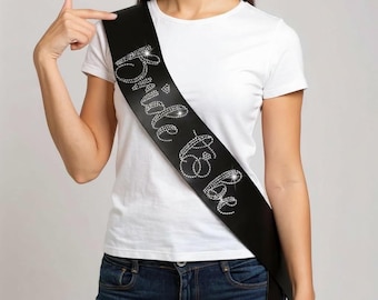 Bride Rhinestone Sash Bridal Shower Gift Idea Bachelorette Party Accessory Customized Sparkly Wedding Bling Future Mrs She Said Yes I